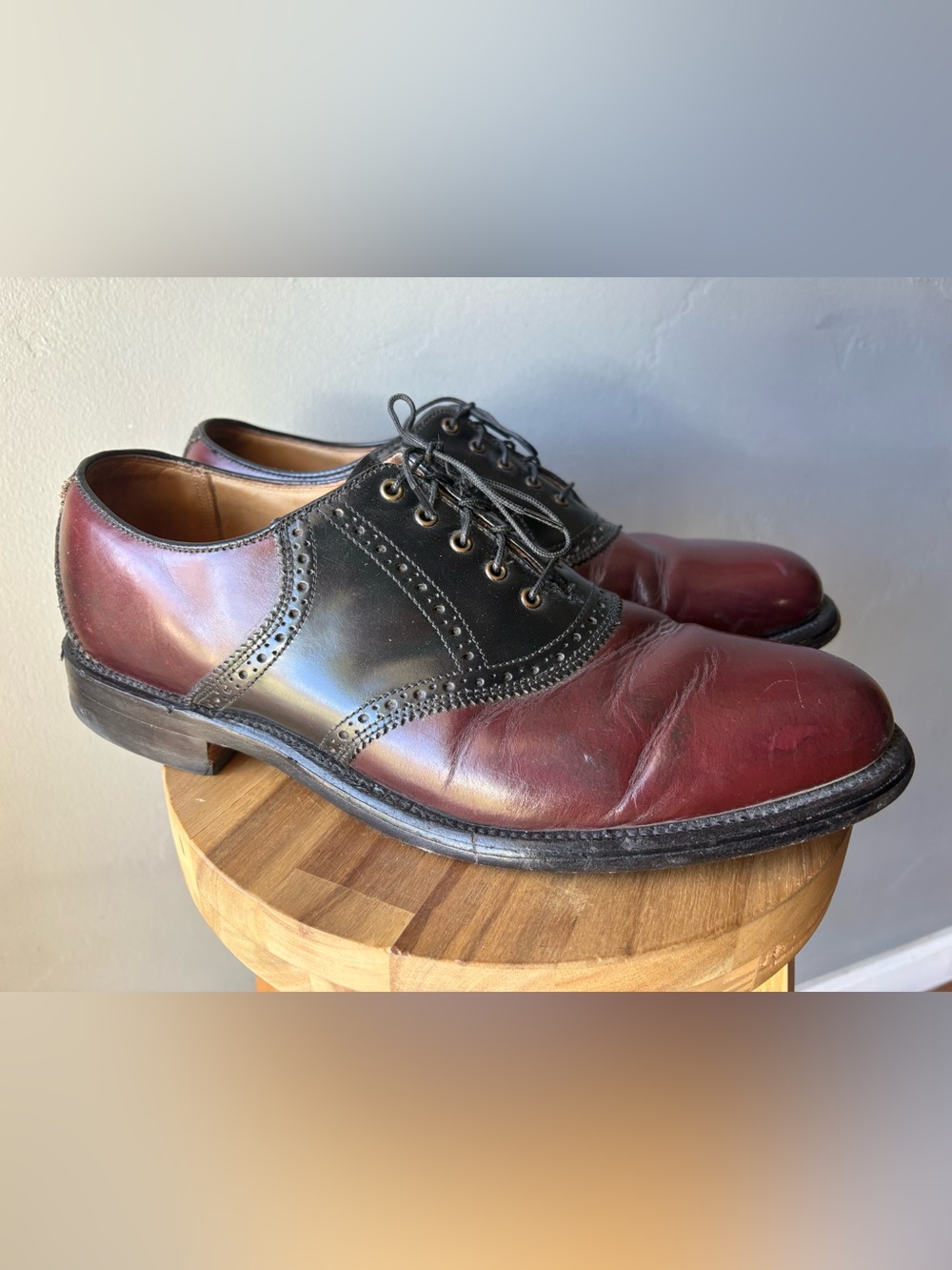 L.L. Bean Vintage Two-Tone Saddle Shoes 3225 Burgundy Black ~ Size 11